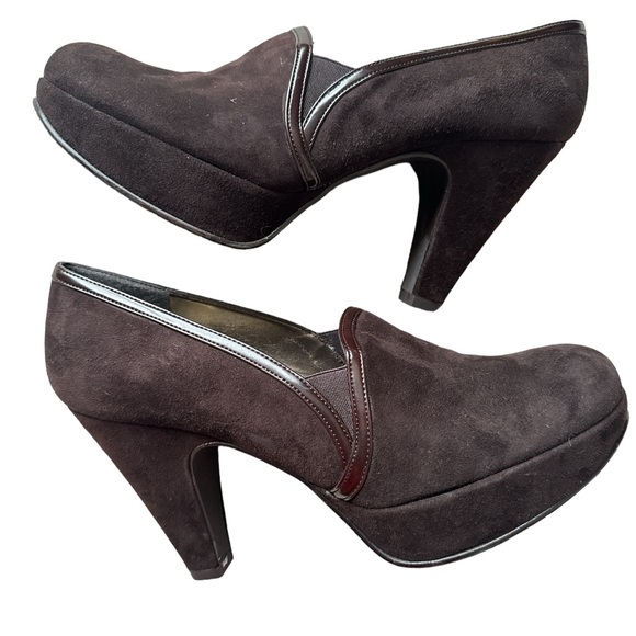 Stuart Weitzman Slip On Platform Suede Booties Dark Brown Size 6.5 - Picture 2 of 13